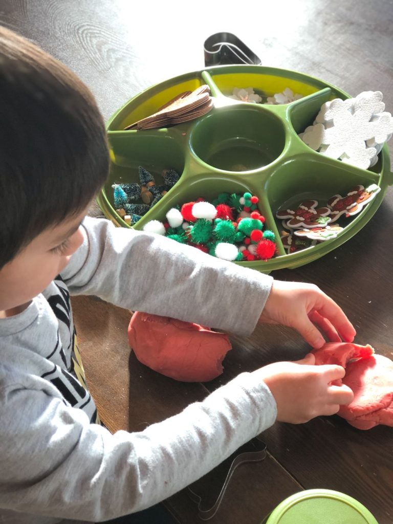 playing with sensory tray