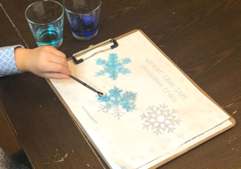 food coloring to glue salt snowflake
