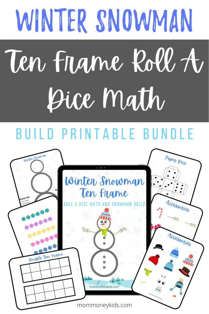 winter snowman ten frame roll a dice math printable bundle