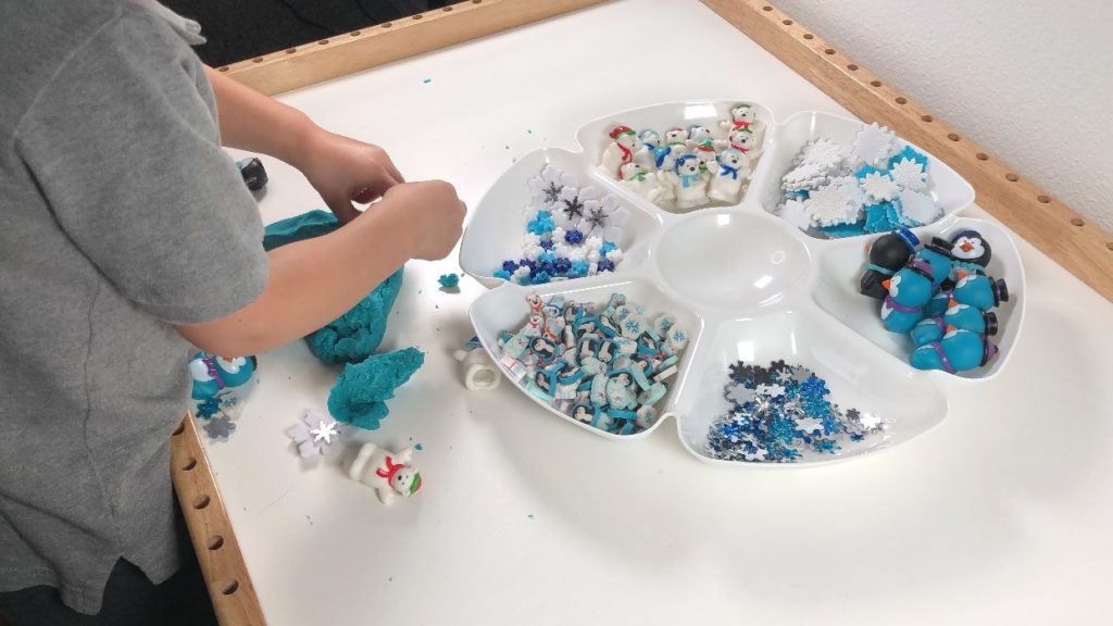 winter themed sensory tray and play bins