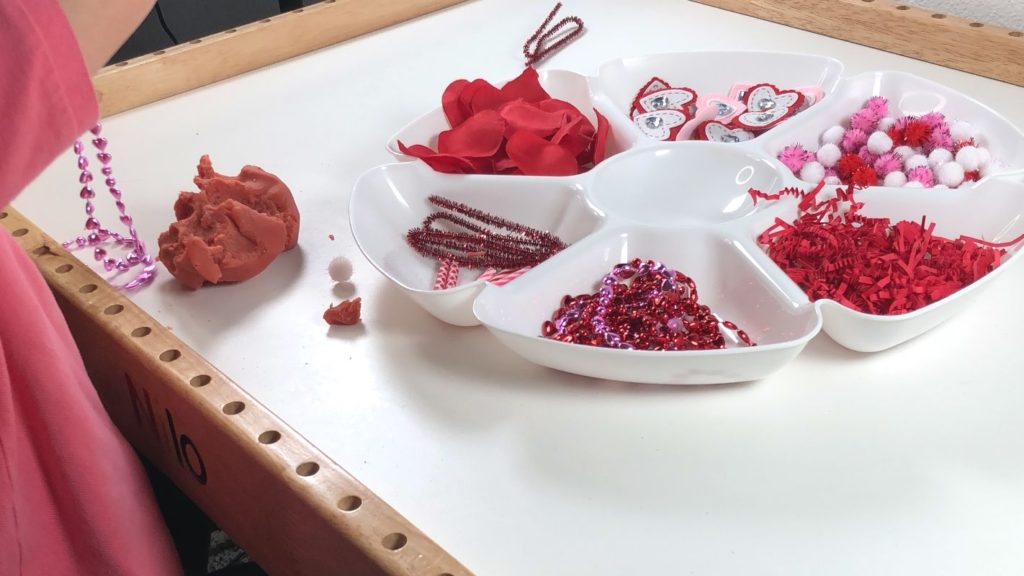 Valentines day sensory tray and play bin