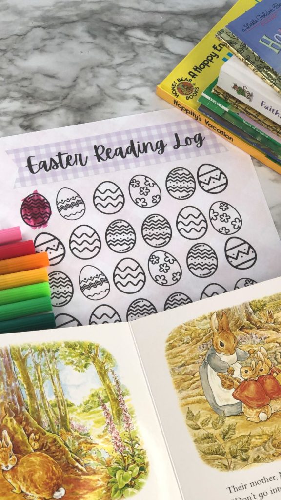 easter reading log reading a book and coloring easter egg