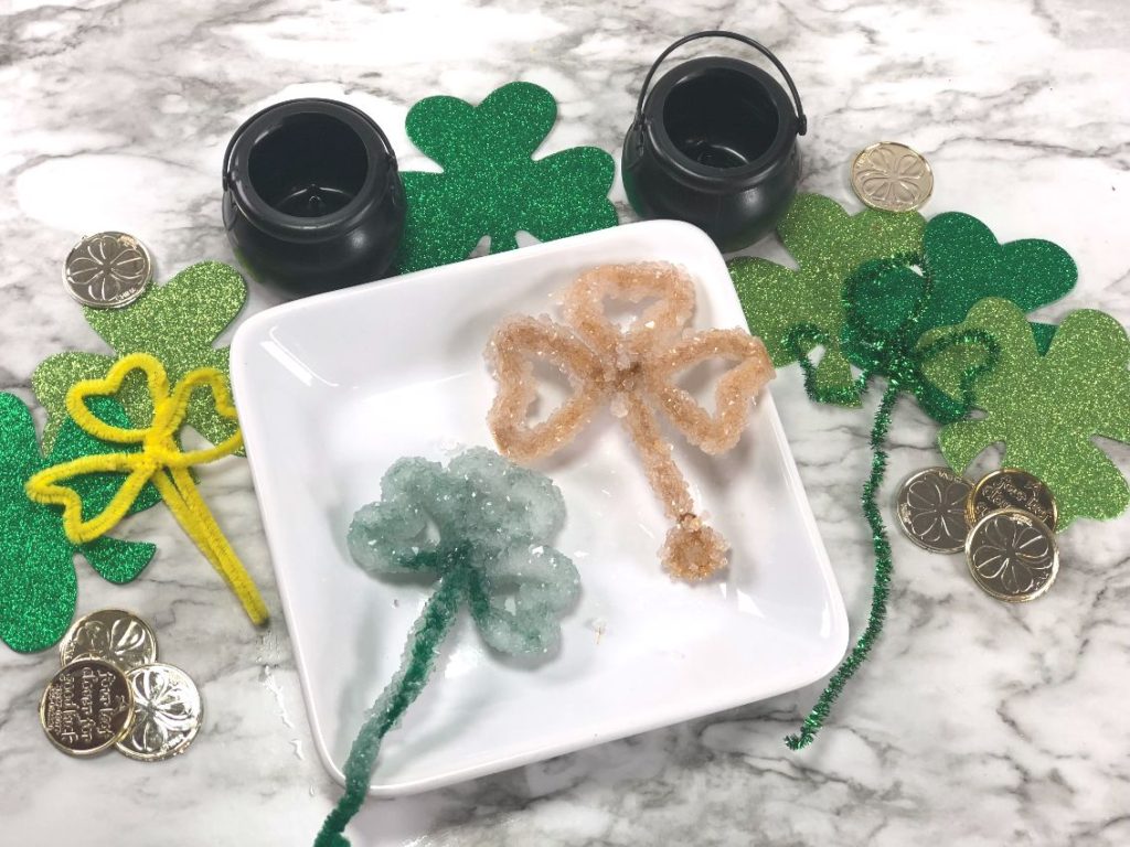 st patrick's day borax crystal shamrock finished project