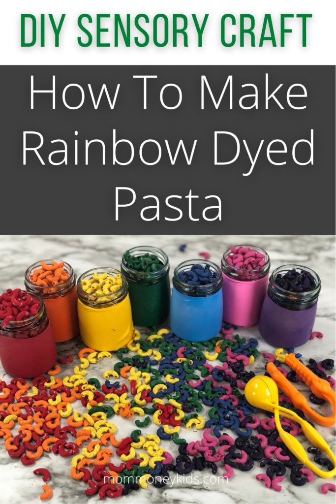 rainbow dyed pasta sensory play pin