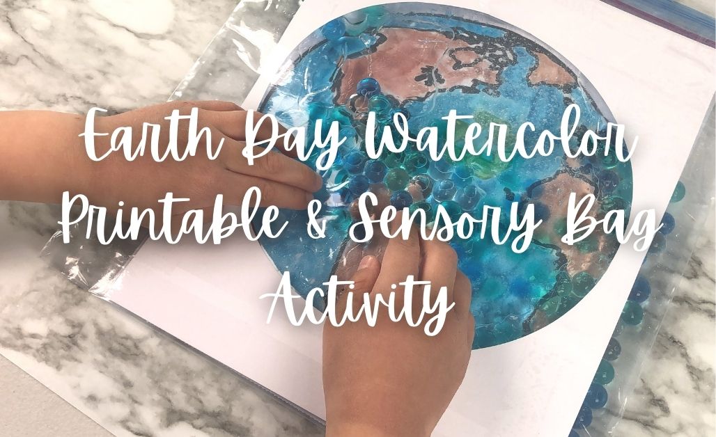 earth day watercolor printable water bead sensory bag activity
