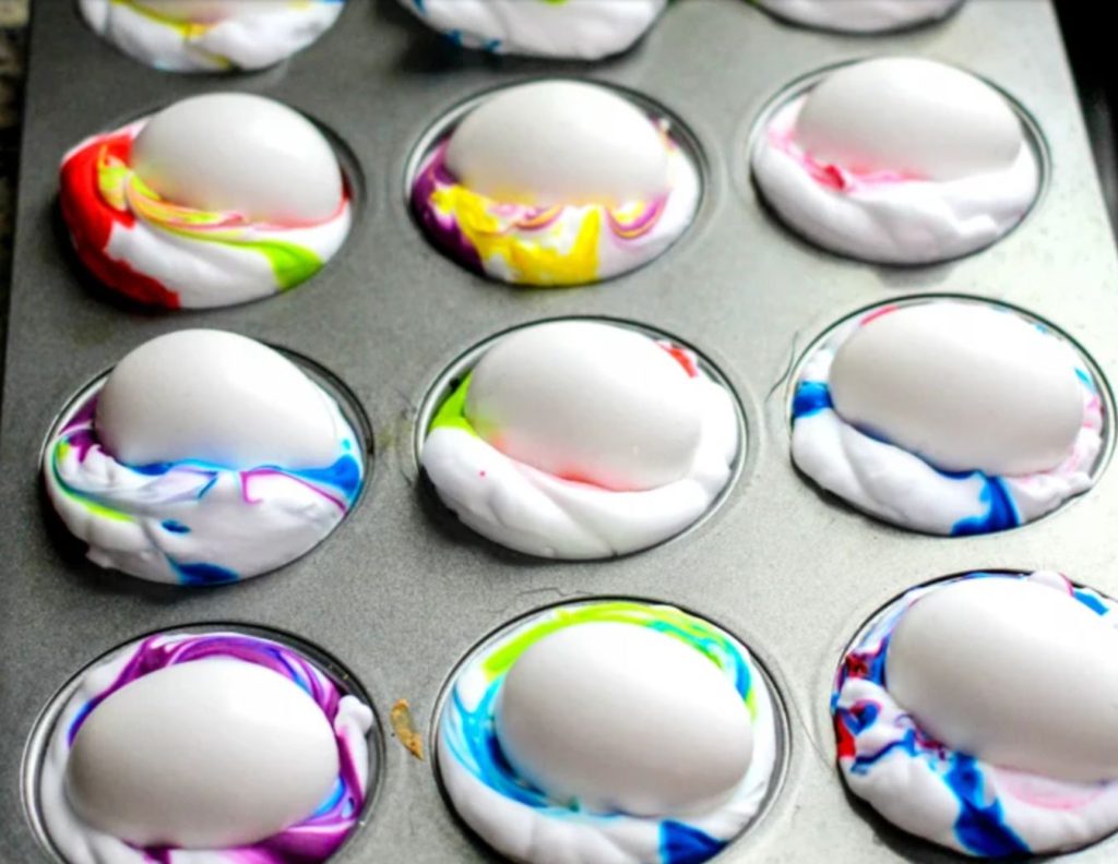 shaving cream dyed easter eggs