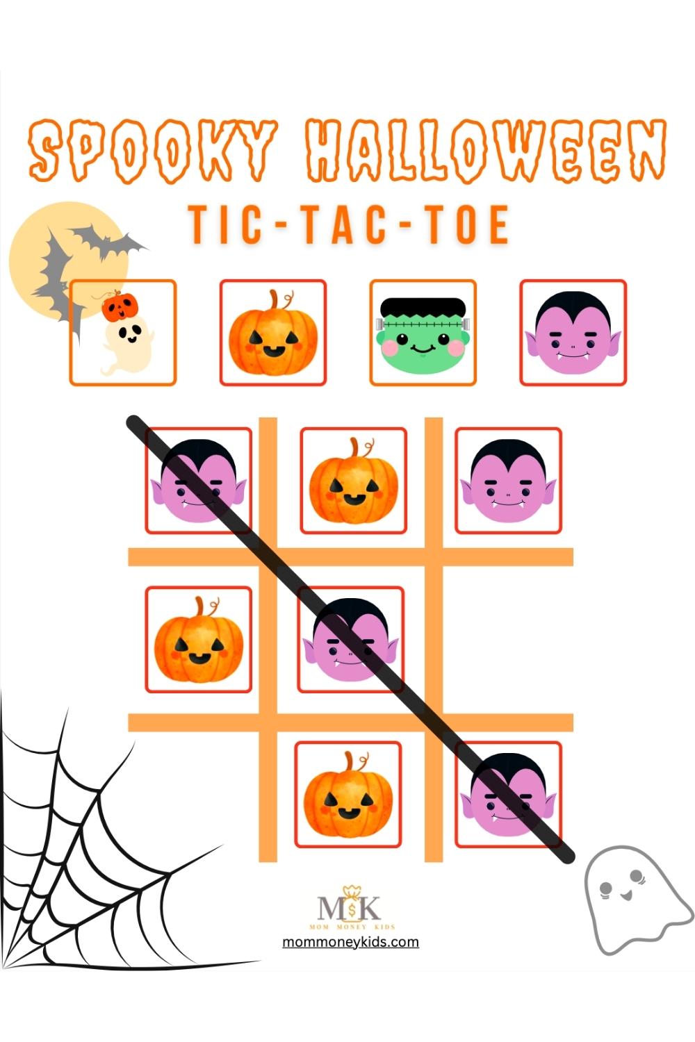 Spooky Halloween tic tac toe printable game