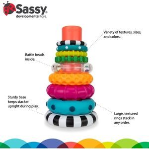 Sassy Stacks of Circles Stacking Ring STEM Learning Toy, Age 6+ Months, Multi, 9 Piece Set