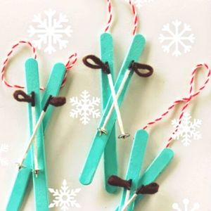 Miniature Snow Skis Christmas Popsicle Stick Ornament