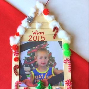 3. Gingerbread House Photo Frame Popsicle Stick Ornament 