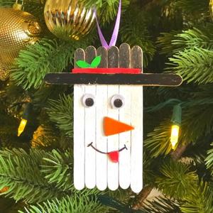 fun diy popsicle stick Christmas snowman craft activity for kids