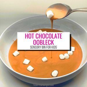 hot chocolate oobleck sensory bin idea