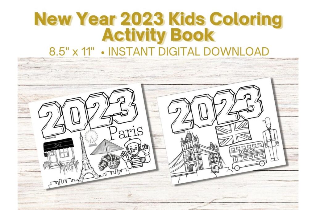 new year printable coloring sheets Paris France and England