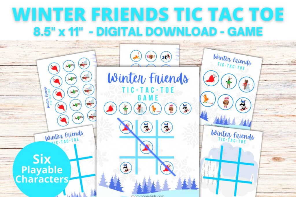 Winter friends tic tac toe printable board game