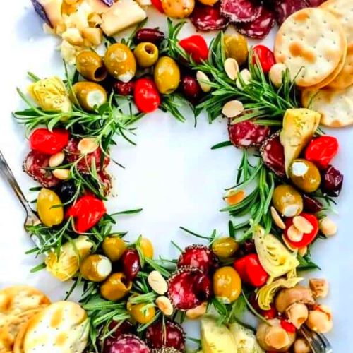 Antipasto Christmas Wreath Appetizer Charcuterie Board Idea